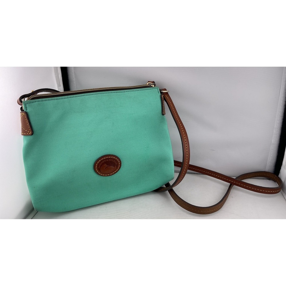 Dooney & Bourke Torquoise Canvas and Leather Crossbody Purse Bag‎ Cute!